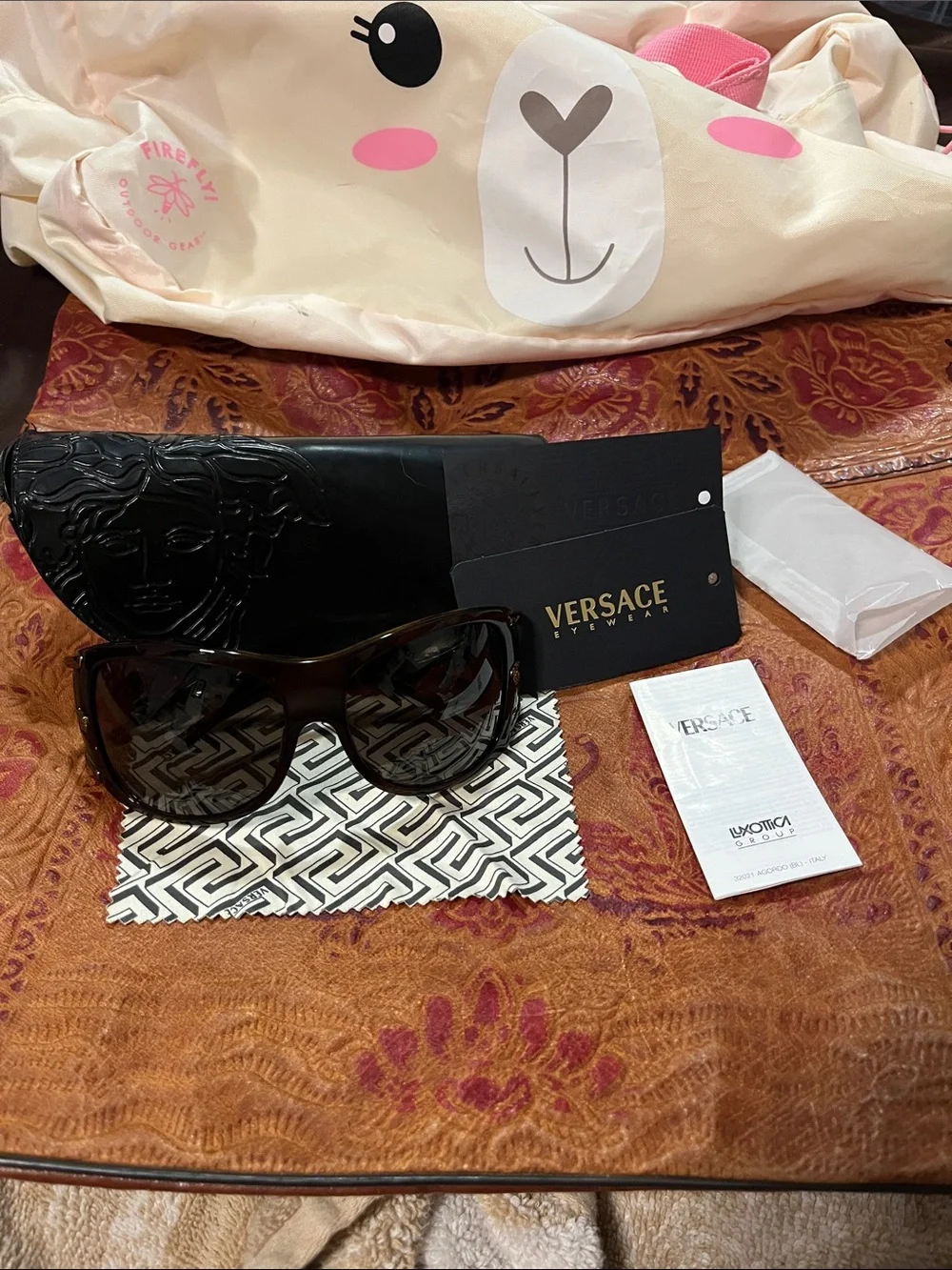 Versace Women's Black/Brown Gradient Oversized Sunglasses with Gold Logo